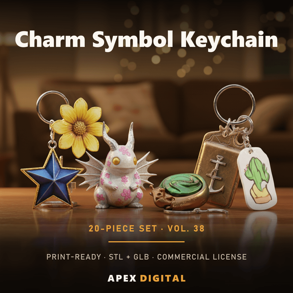 20-Piece Charm & Symbol Keychain Collection Vol.38 — 3D Print STL Bundle + GLB Previews (Commercial License)