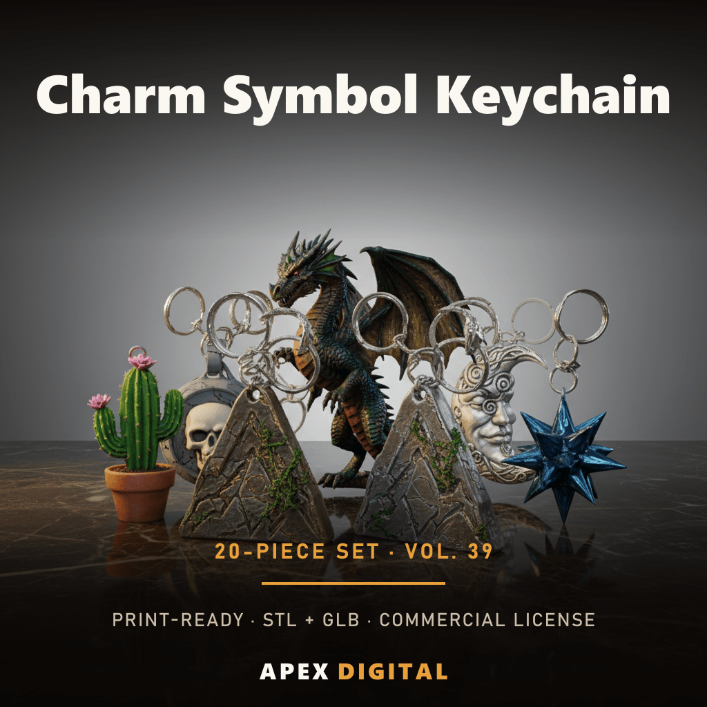 20-Piece Charm & Symbol Keychain Collection Vol.39 — STL + GLB Files for 3D Printing (Commercial Use Included)