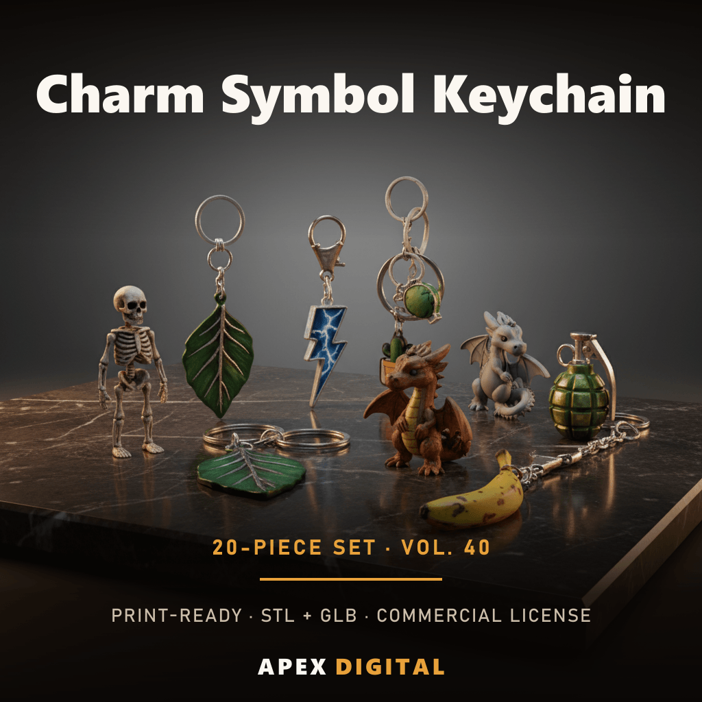 20-Piece Charm & Symbol Keychain Collection Vol.40 — STL + GLB Files for 3D Printing (Commercial Use Included)
