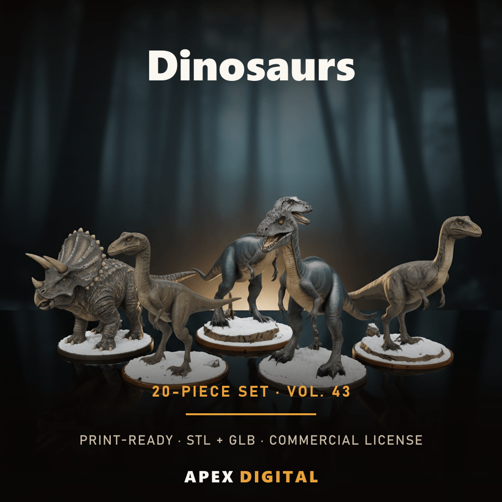 20-Piece Dinosaurs Collection Vol.43 — Print-Ready STL Set + GLB Previews (Sell Your Prints)