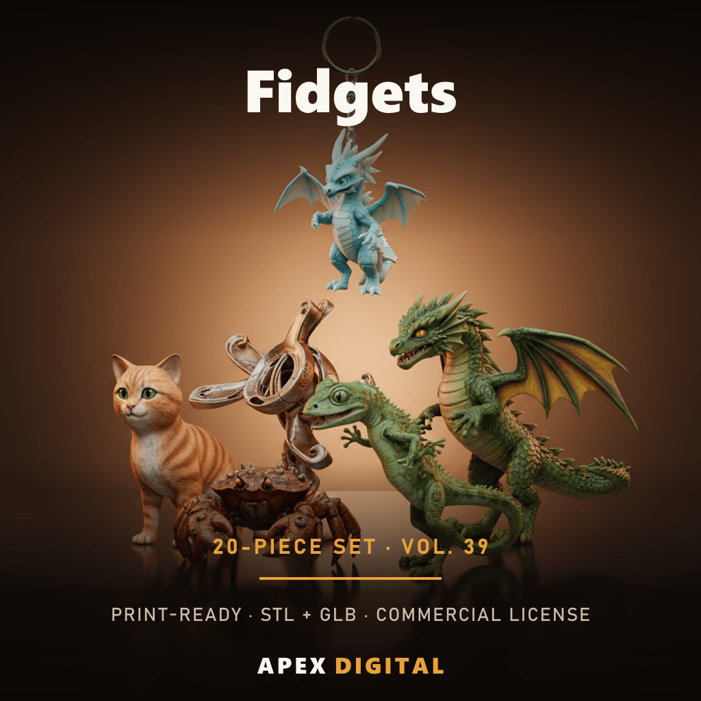 20-Piece Fidgets Collection Vol.39 — Print-Ready STL + GLB 3D Models (Commercial License)