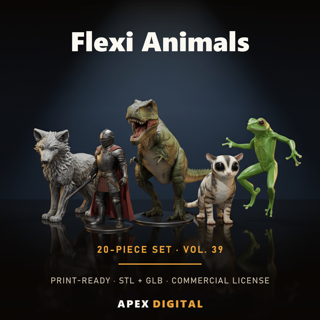 20-Piece Flexi Animals Collection Vol.39 — Print-Ready STL + GLB 3D Models (Commercial License)
