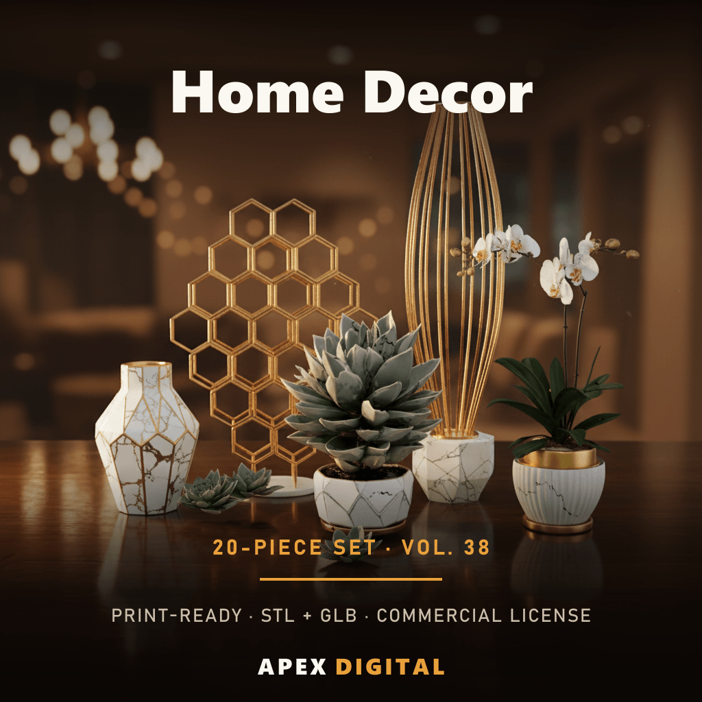 20-Piece Home Decor Collection Vol.38 — 3D Print STL Bundle + GLB Previews (Commercial License)