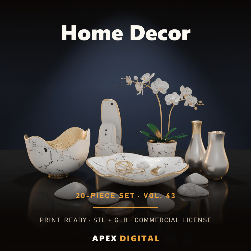 20-Piece Home Decor Collection Vol.43 — Print-Ready STL + GLB 3D Models (Commercial License)
