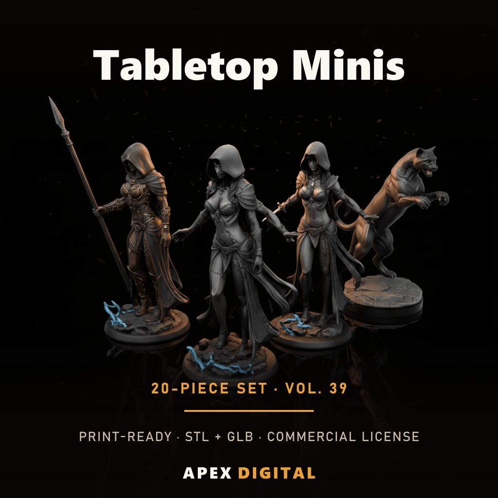 20-Piece Tabletop Minis Collection Vol.39 — 3D Print STL Bundle + GLB Previews (Commercial License)