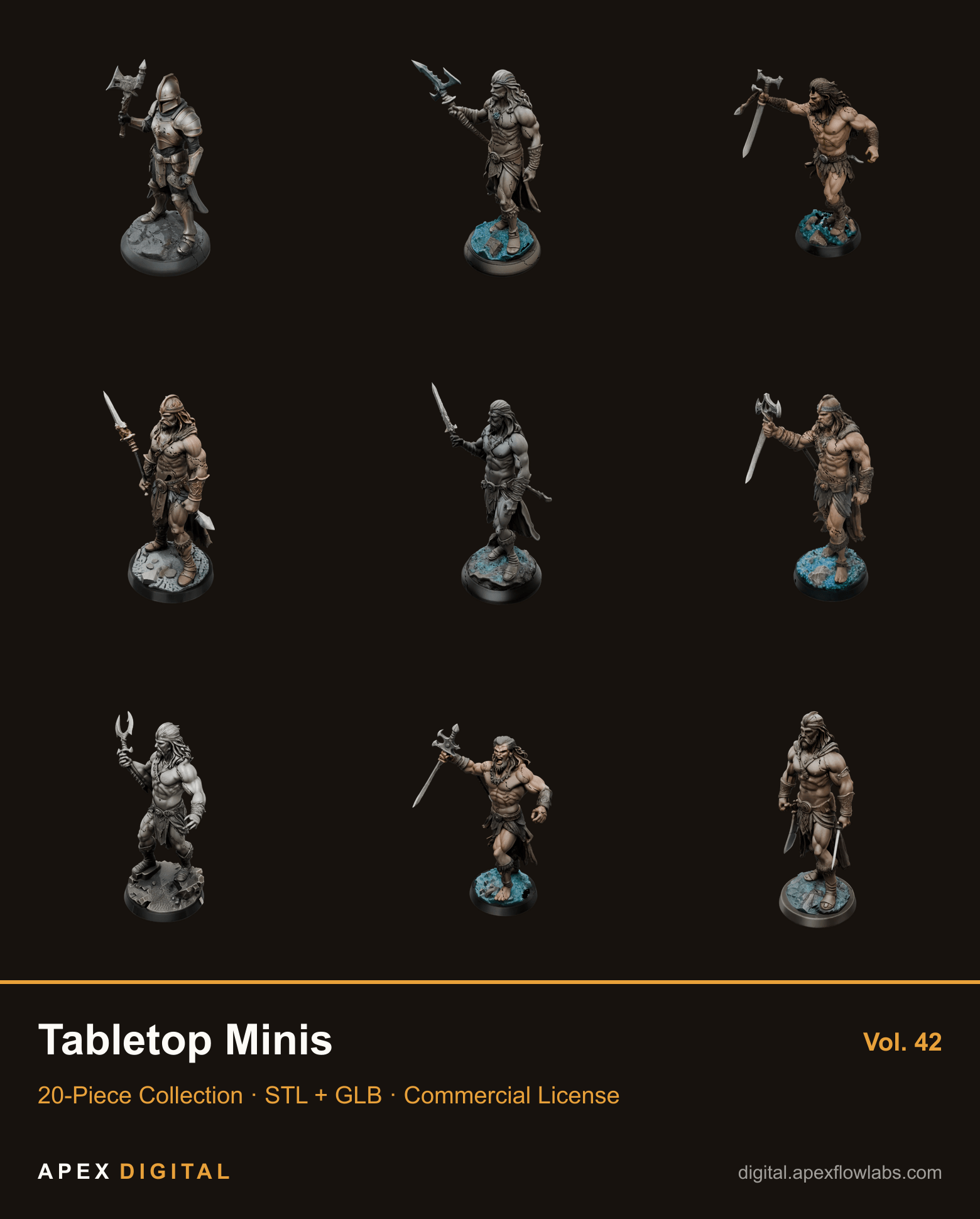 20-Piece Tabletop Minis Collection Vol.42 — Print-Ready STL + GLB 3D Models (Commercial License)