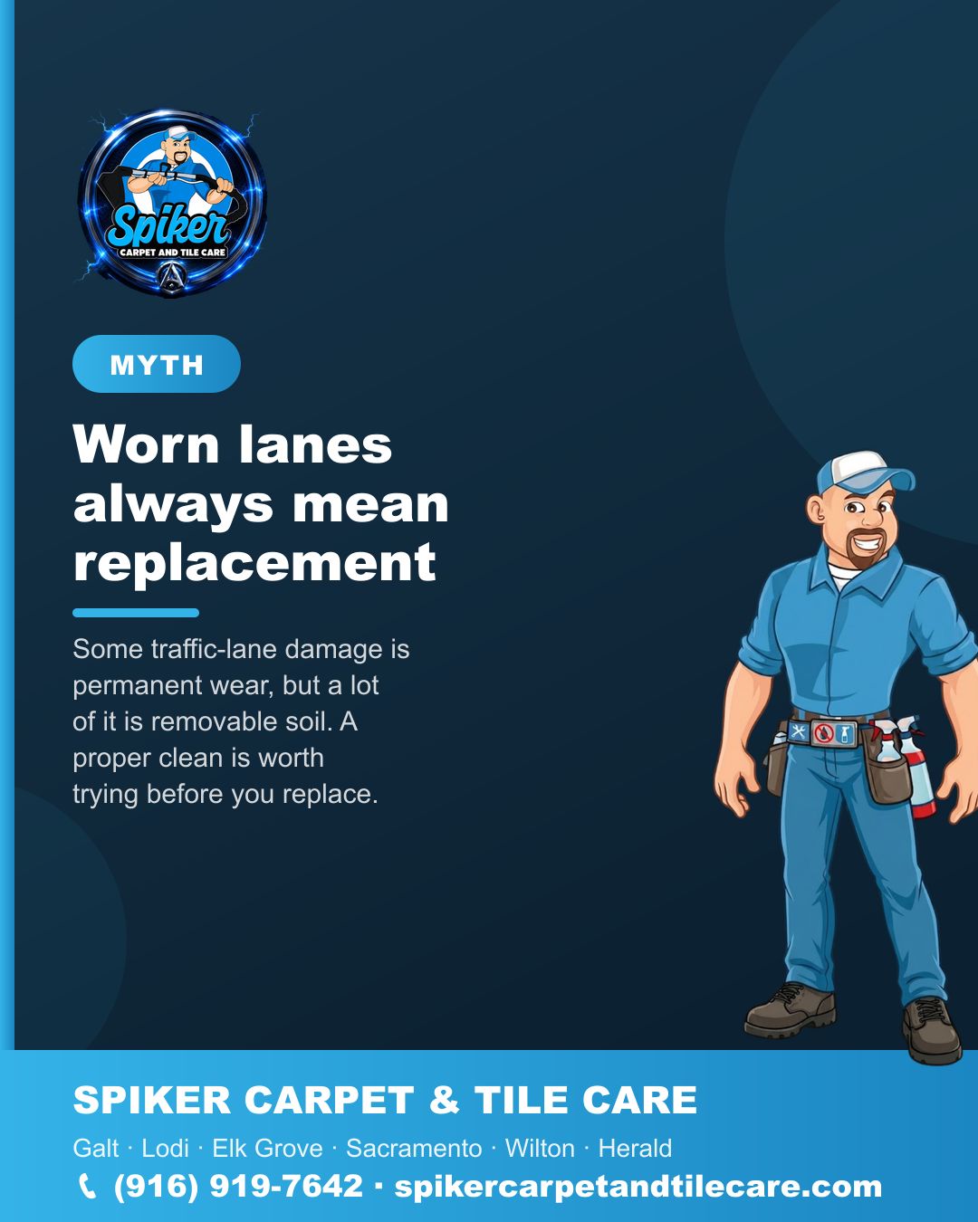 Carpet cleaning in Wilton: part of a worn traffic lane is permanent, but a lot of it is ju