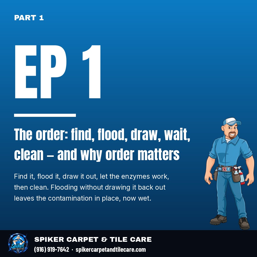 The order: find, flood, draw, wait, clean — and why order matters.

Find it, flood it, dra
