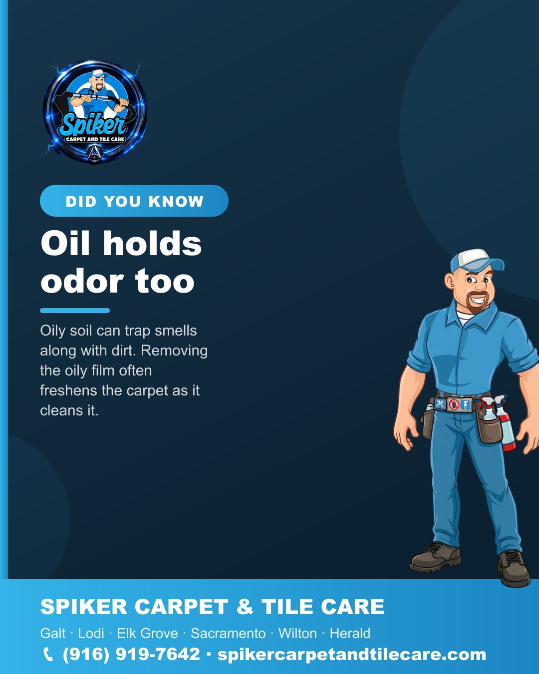 Carpet cleaning in Sacramento: oily soil traps odor along with dirt. Stripping that film o