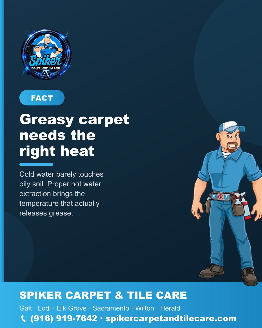 Carpet cleaning in Elk Grove: cold water barely moves oily soil. Hot water extraction (com