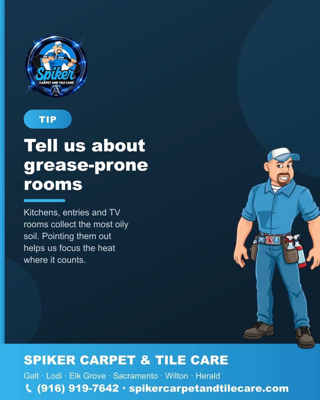 Carpet cleaning in Herald: kitchens, entries and TV rooms gather the most oily soil. Point