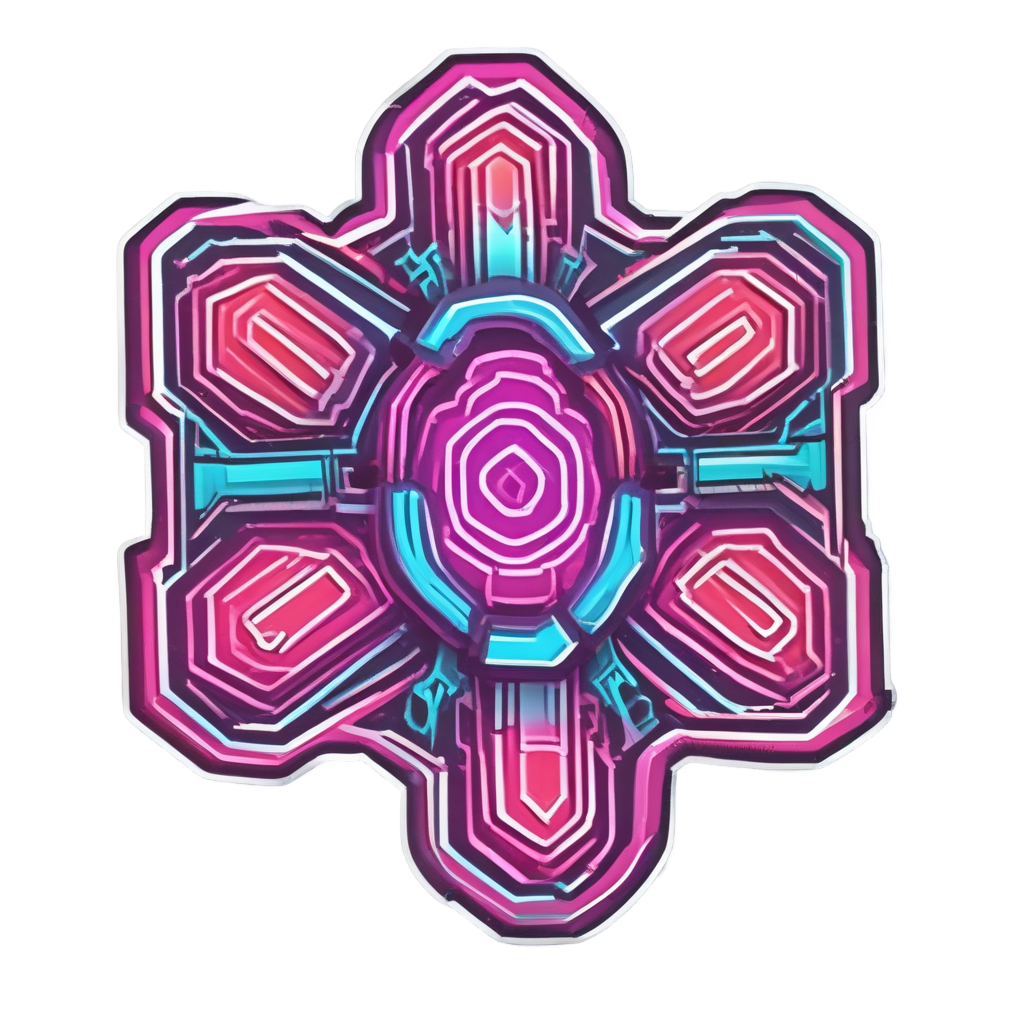Isometric 3D radioactive symbol in hot pink and cyan lineart