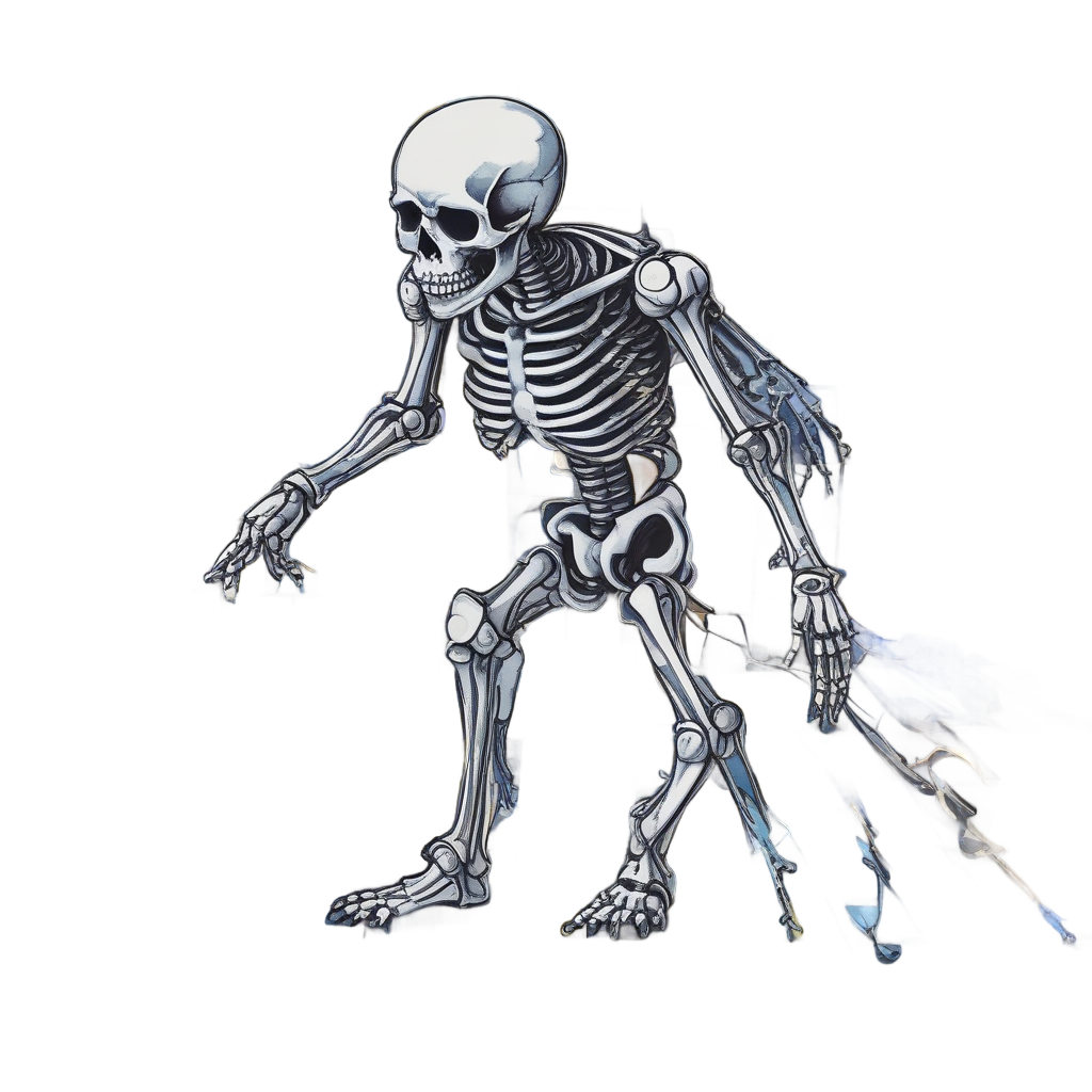 Dancing retro skeleton skull with pixel limbs and glitch disco ball on checkered floor