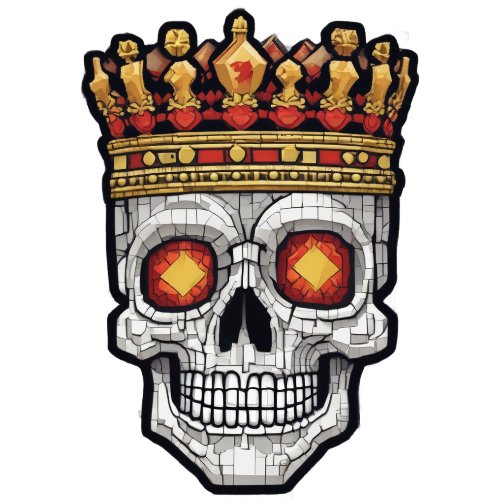8-bit skull with glitched golden crown