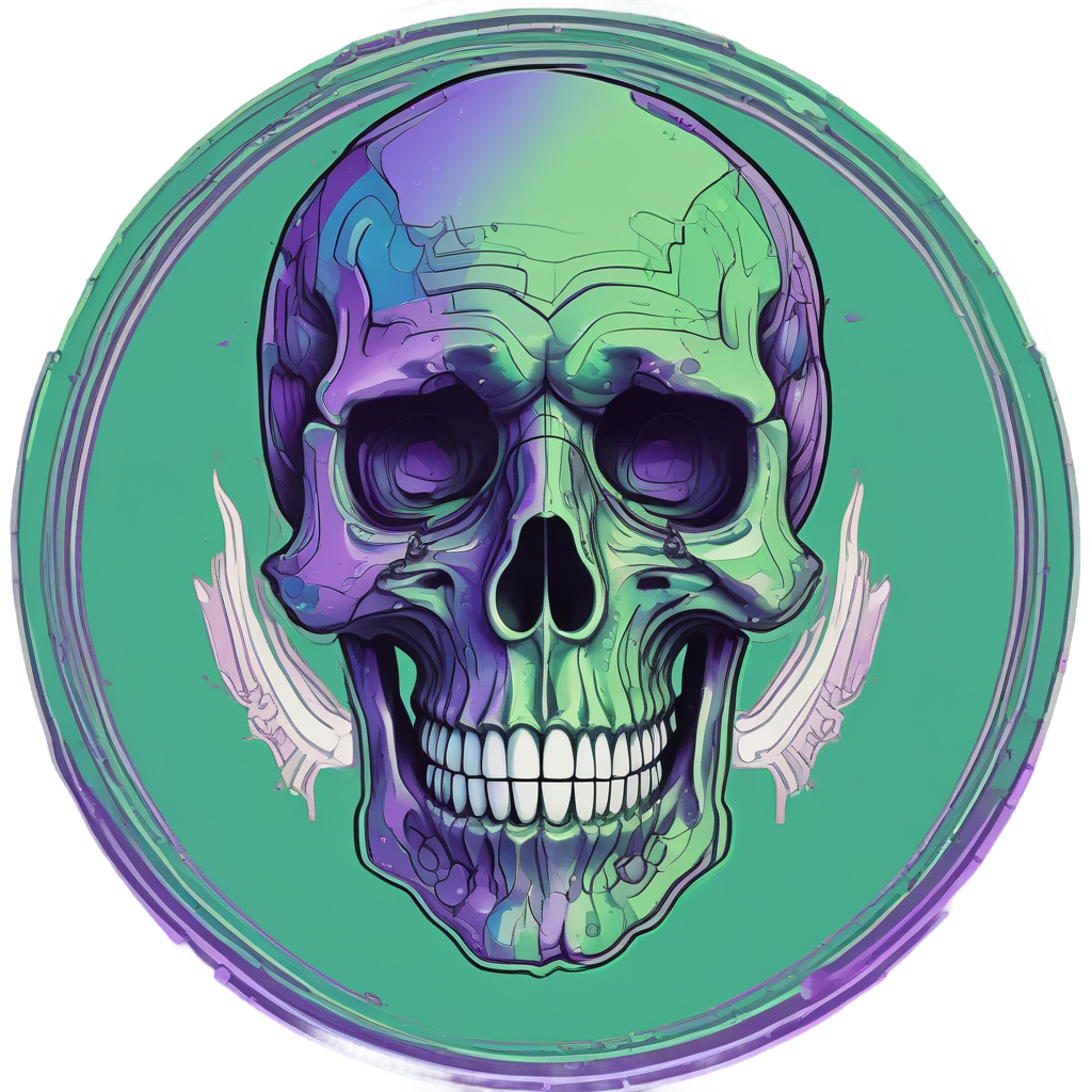 Glitch holographic skull with neon green and purple negative space
