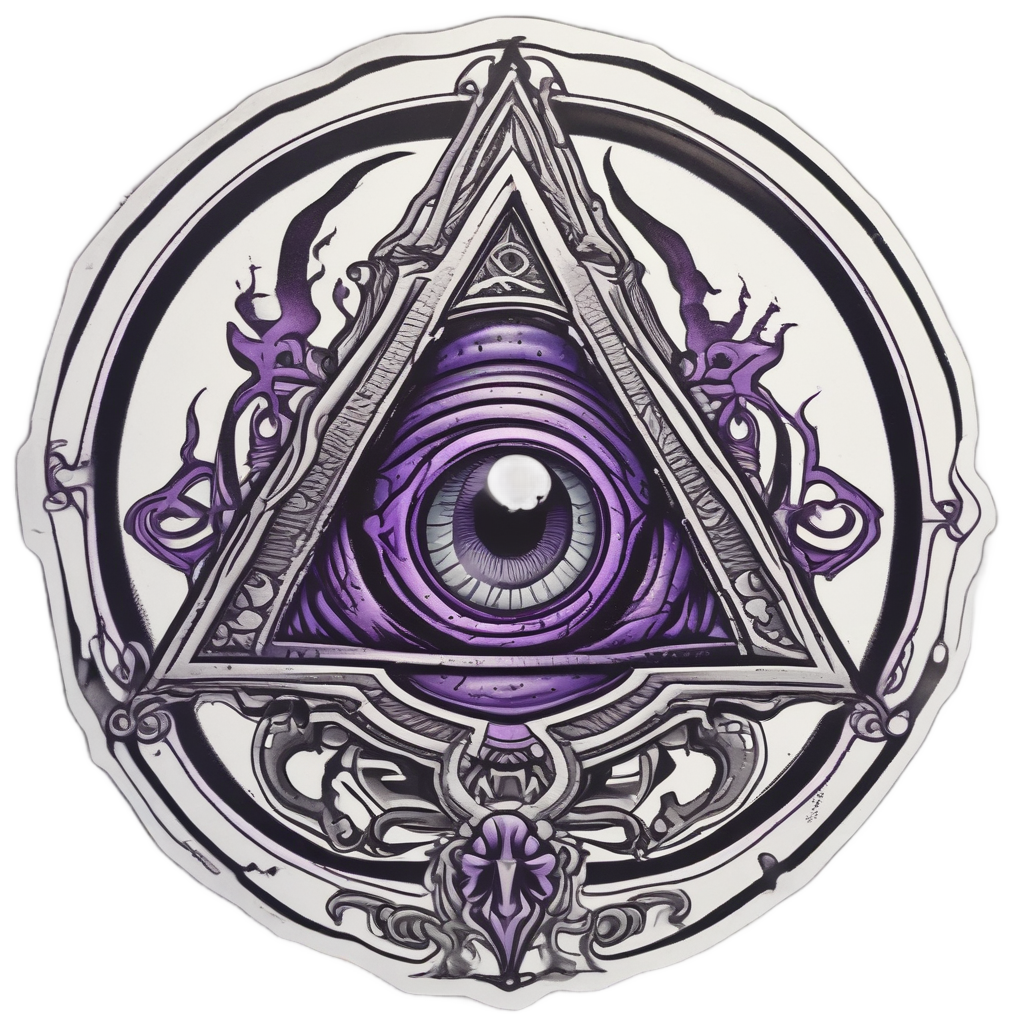 Purple and black biohazard with dripping all-seeing eye