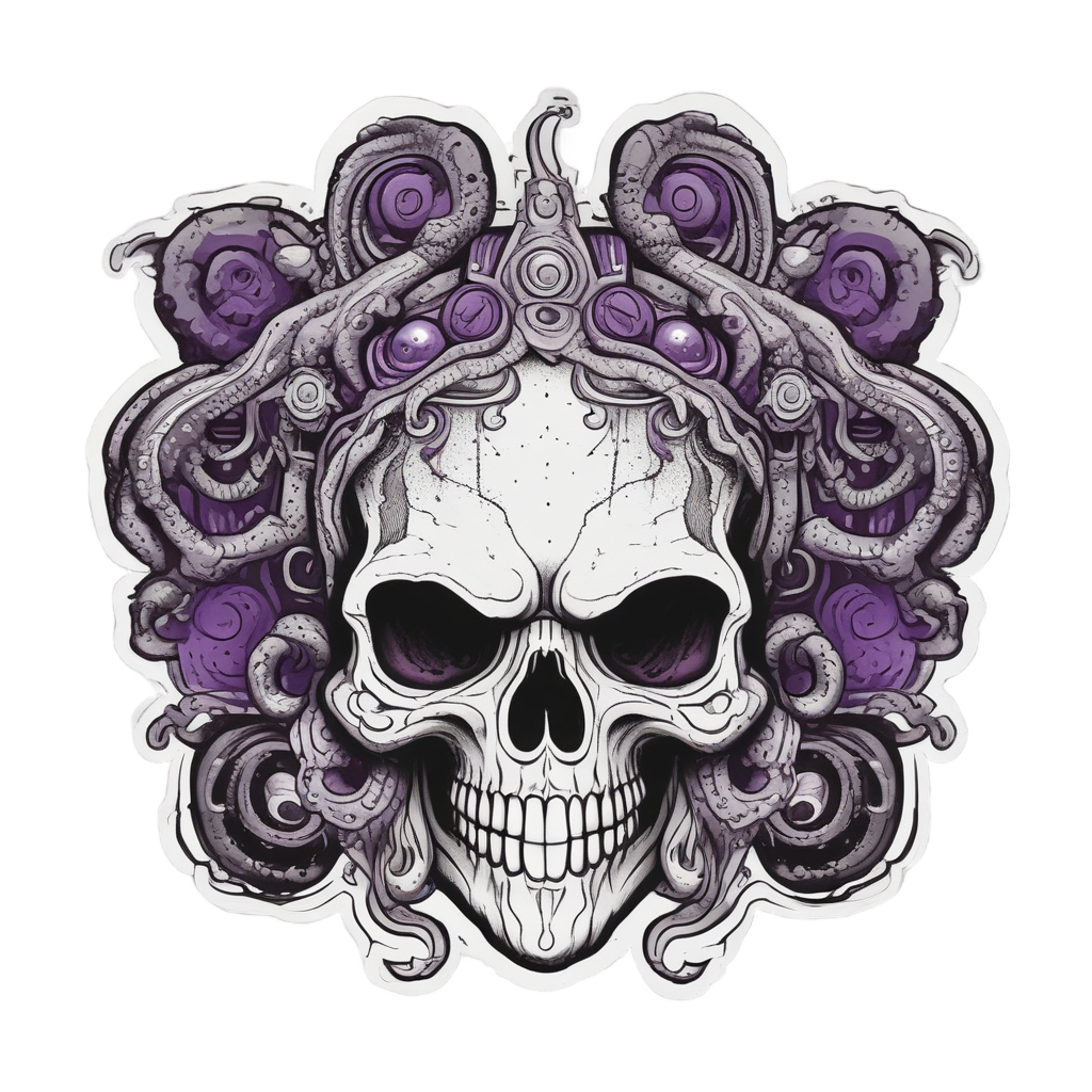Skull with void and tentacles on white background