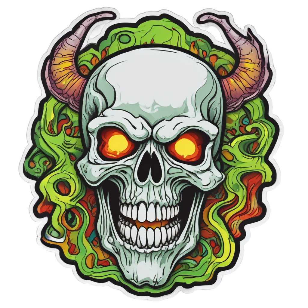 Skull with acid camo swirls and horns