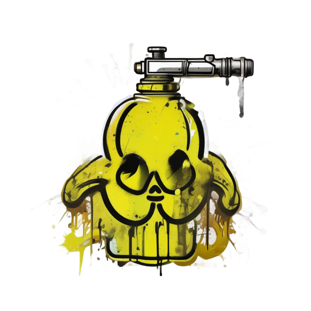 Neon yellow spray can with biohazard symbol and acid drip