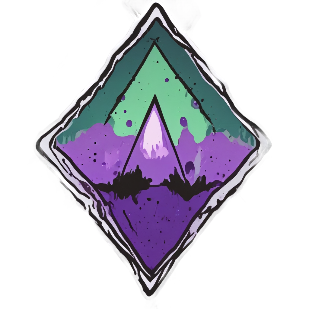 A hazard diamond sticker melting from purple and green acid drips on a white background