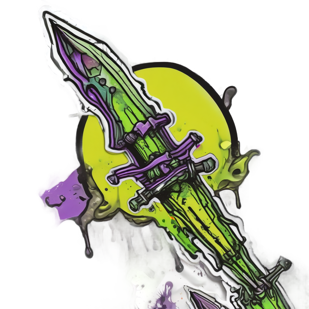 A black dagger melting with neon green and yellow acid drips