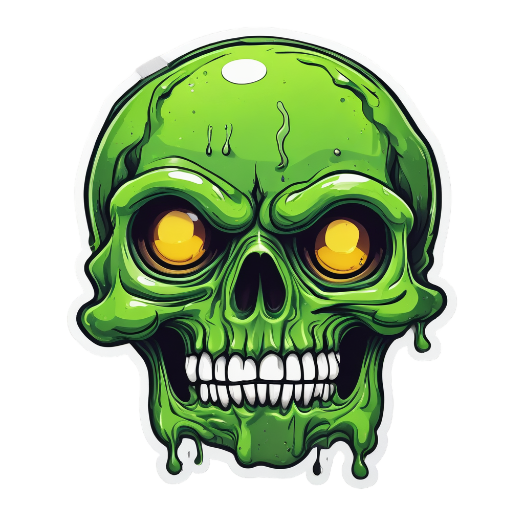 Neon green toxic skull with slit pupils