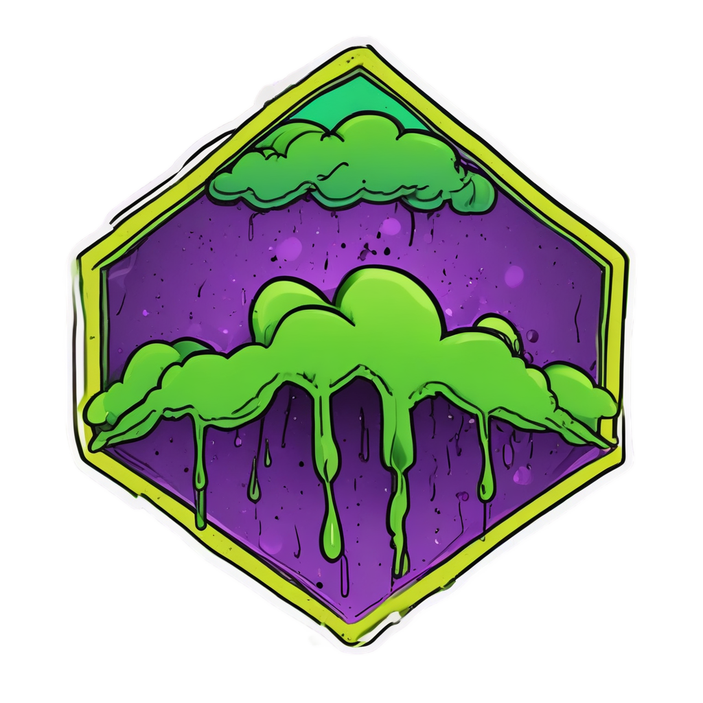 Neon cloud with green acid rain inside purple hazard diamond
