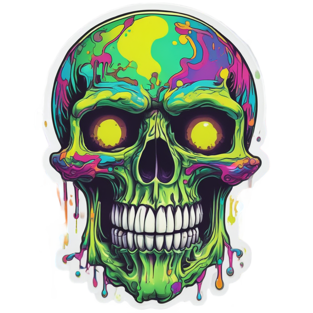 Melting green and yellow skull with drips
