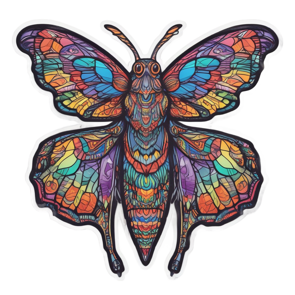 Rainbow neon death's-head moth with stained-glass wings