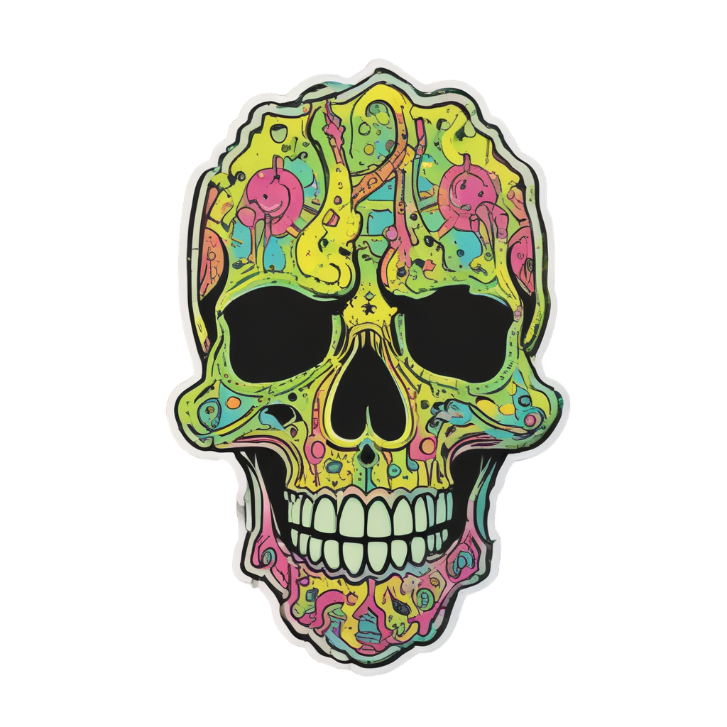Neon green and yellow acid wash handprint skull with pink outlines