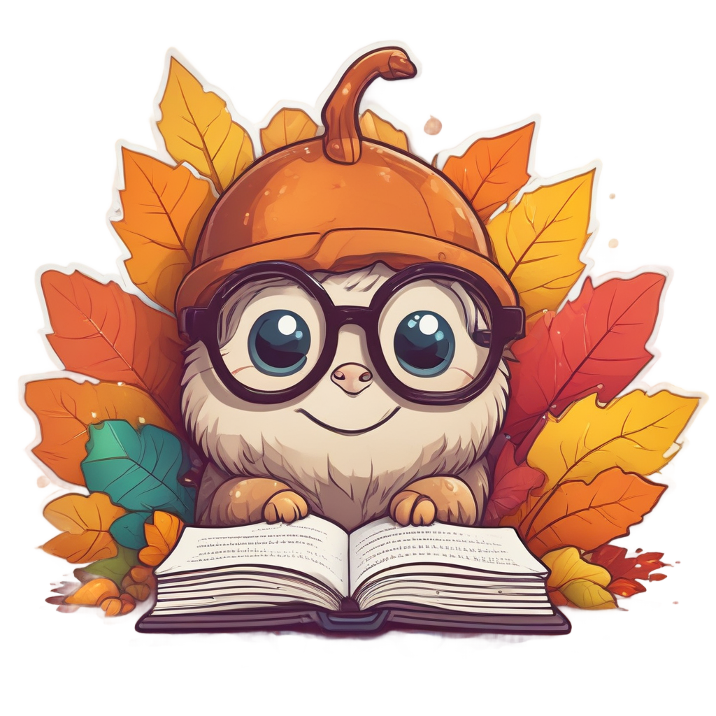 Acorn Reading on Leaf Book — forest floor stickers