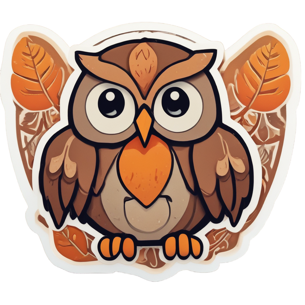 Cute brown papercut owl eating an acorn.