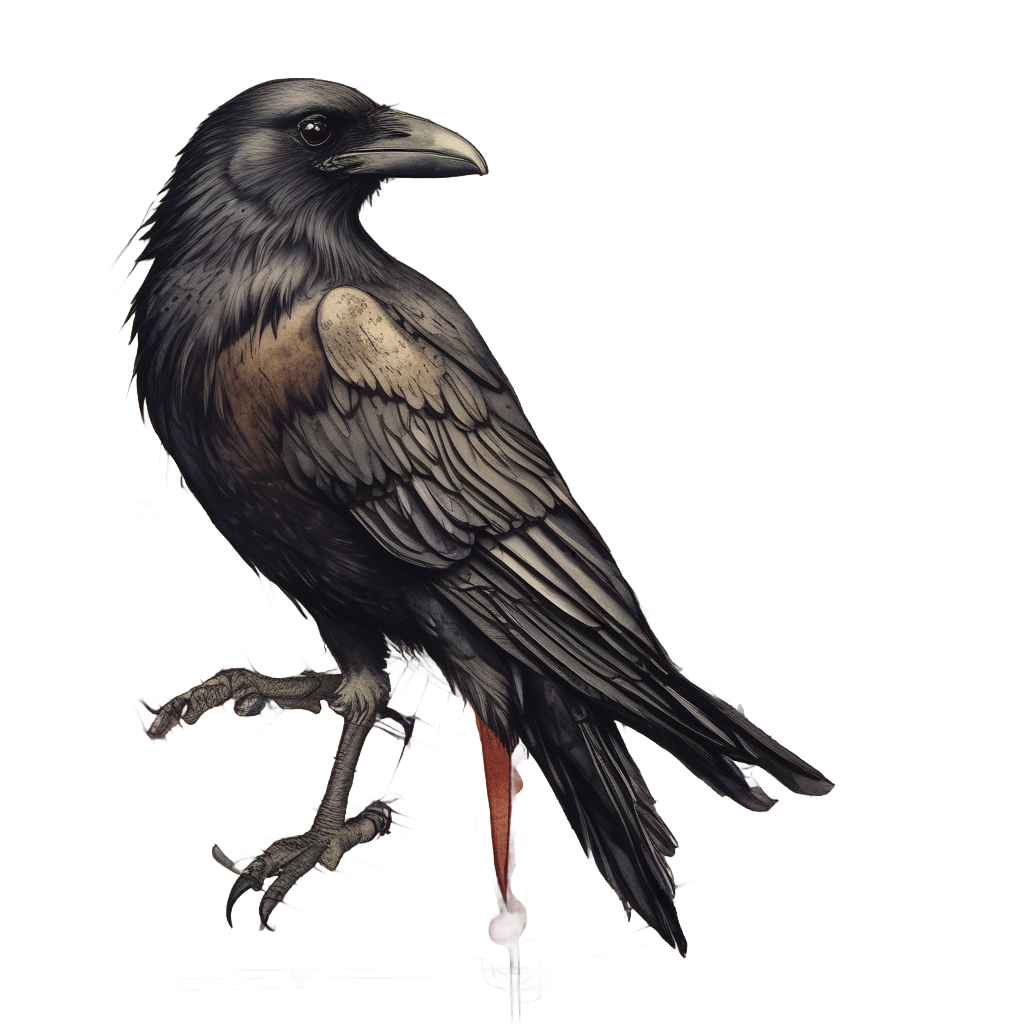 A raven on a parchment map with a compass in watercolor