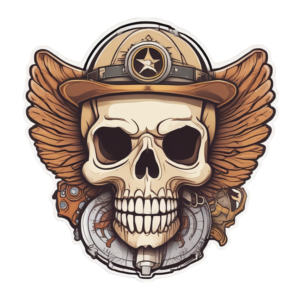 A curious kawaii winged chrome skull in a safari hat, holding a compass on a map.