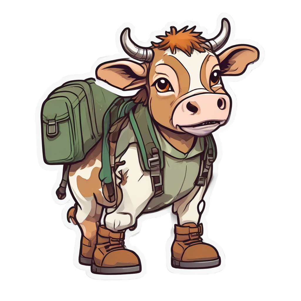 Adventurous Cow with Backpack — farm nursery stickers