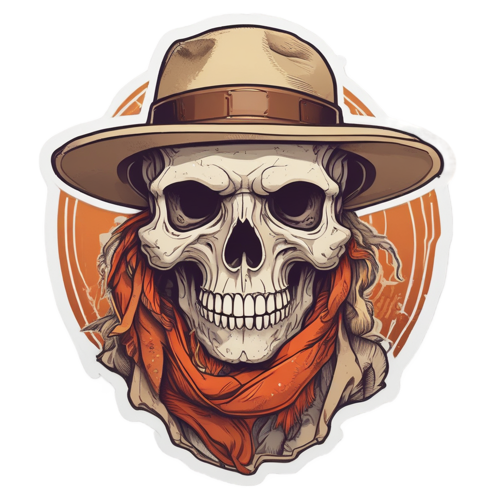 An adventurous pampas skull explorer with a papercut hat and monocle die-cut sticker