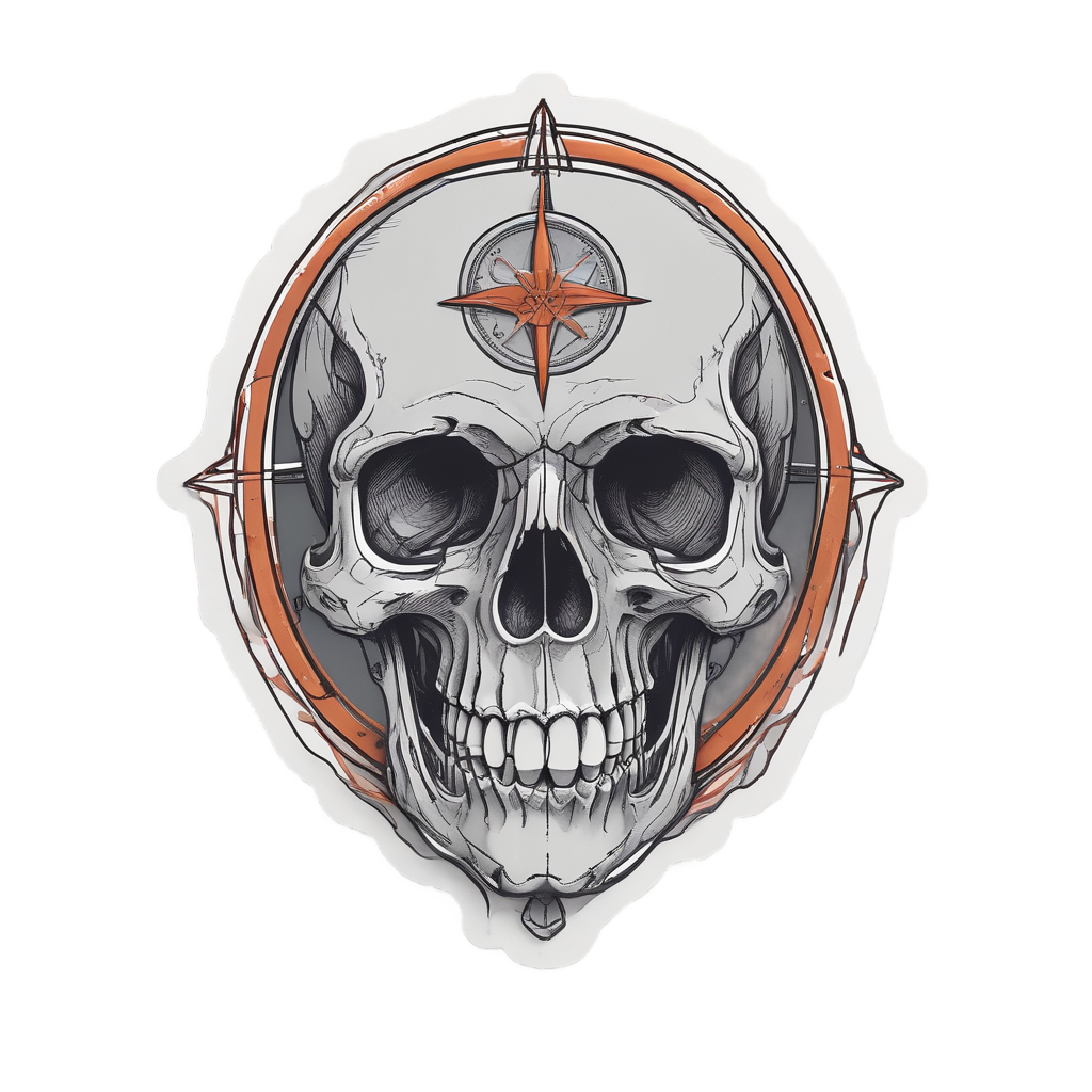 a holographic one-line skull holding a compass