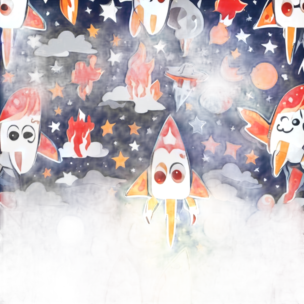 Papercut caution triangle as a rocket with flames, navy and silver, excited expression.