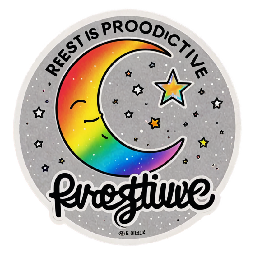Rest Is Productive (holographic) — affirmation stickers