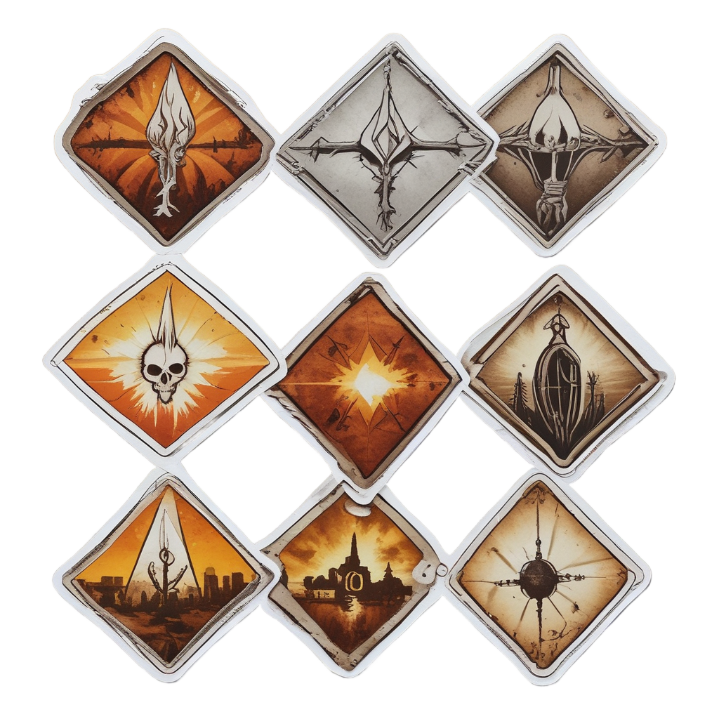 Papercut sticker of faded hazard diamond with rust details