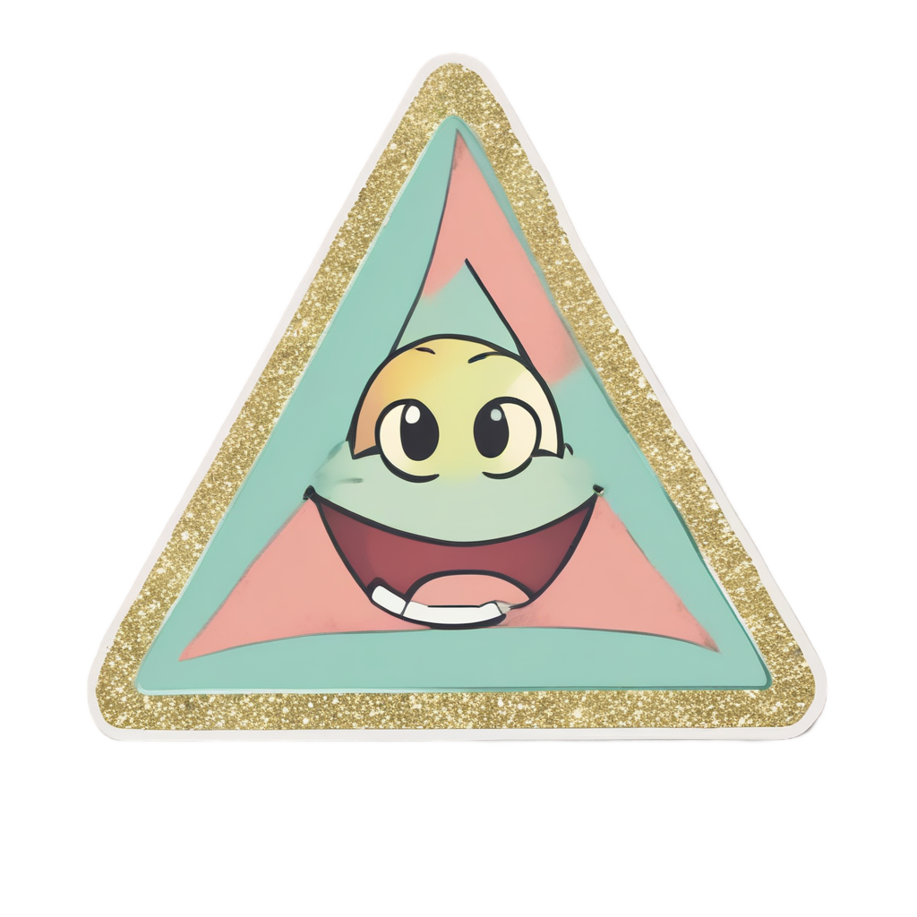 Winking caution triangle with sparkling stars in retro pastel colors