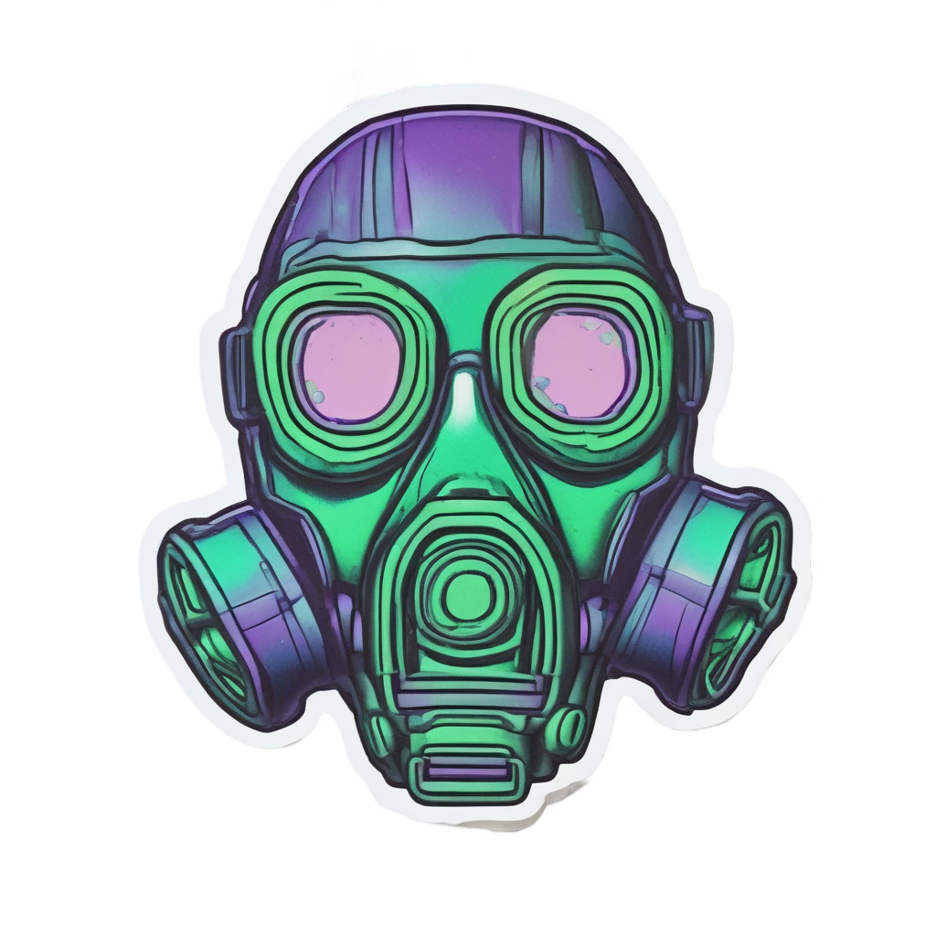 Holographic alien gas mask sticker antennae green spheres