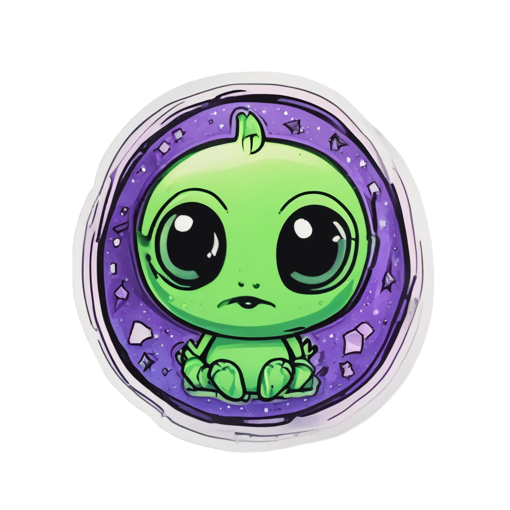 A cute alien baby inside a glowing biohazard-shaped pod