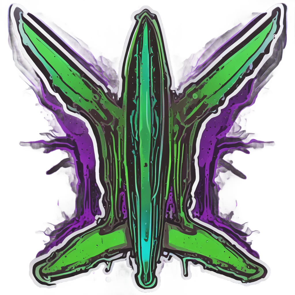 Machete dripping neon green and purple alien blood with circuit handle