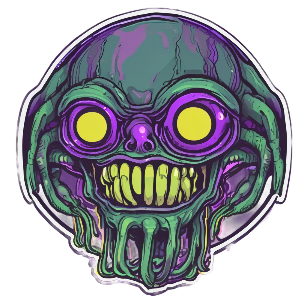 An alien with purple tentacles sucks a glowing brain on a white background