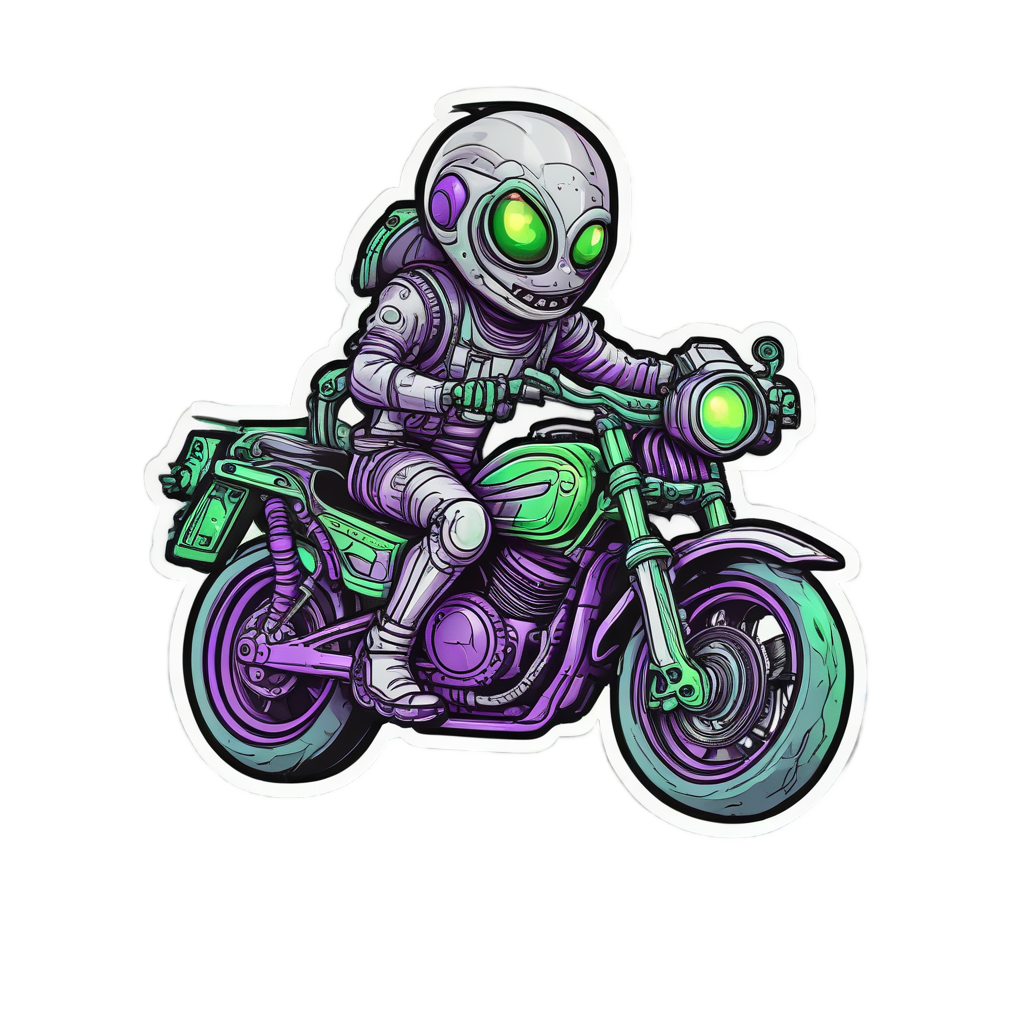 Alien chopper rider lineart sticker