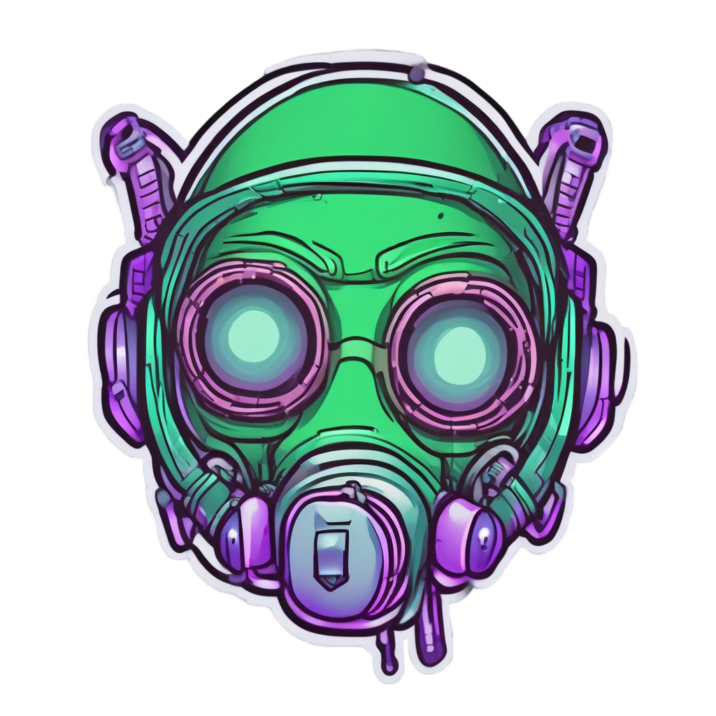 Kawaii alien neon gas mask with UFO filter on white