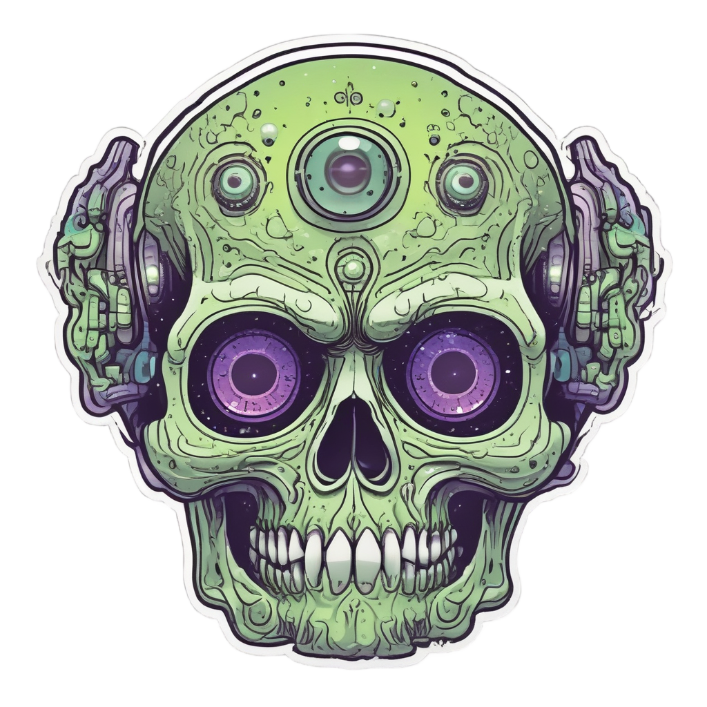 Retro alien skull with three constellation eyes and star antennae