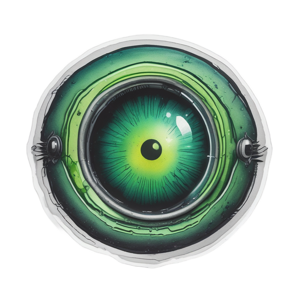 A green alien eyeball with an antenna and tiny surrounding eyes