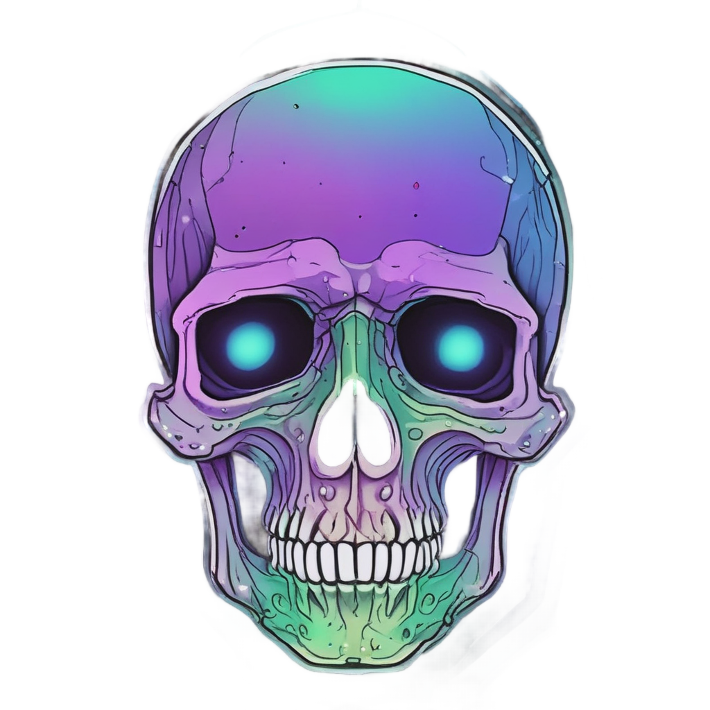Geometric alien skull with elongated head and holographic bioluminescence